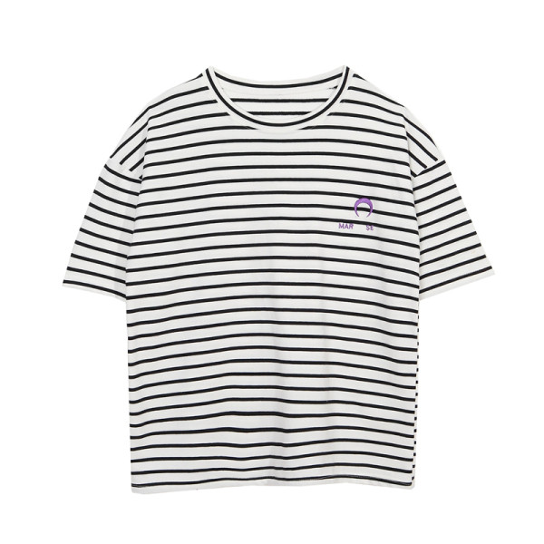 Tricou dama in dungi cu decolteu oval si maneci scurte