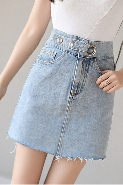 Fusta de dama casual din denim cu buzunare si talie inalta