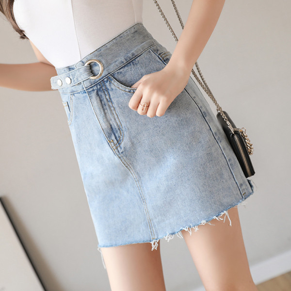 Fusta de dama casual din denim cu buzunare si talie inalta