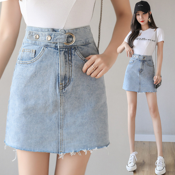 Fusta de dama casual din denim cu buzunare si talie inalta