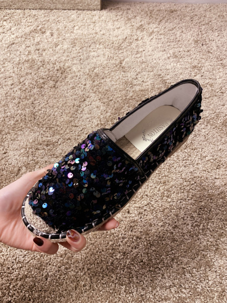 Espadrile de damă de zi cu zi cu paiete și talpă plată