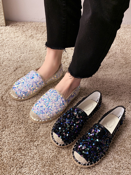 Espadrile de damă de zi cu zi cu paiete și talpă plată