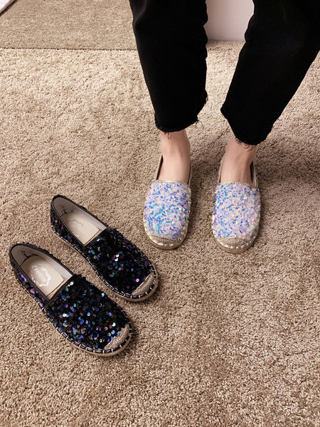 Espadrile de damă de zi cu zi cu paiete și talpă plată