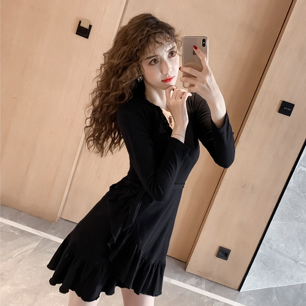 Rochie casual de dama cu cravate si maneci lungi