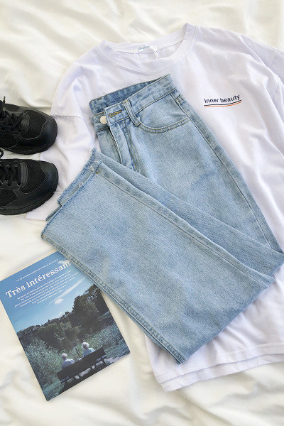 Blugi largi de dama lejeri cu talie inalta