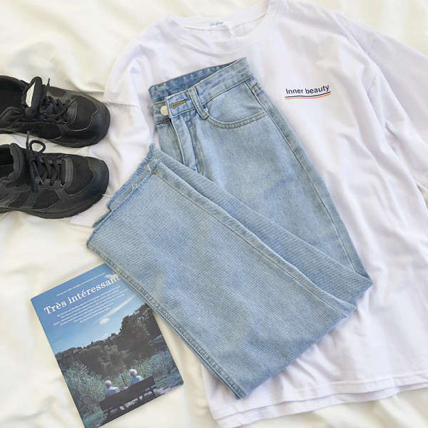 Blugi largi de dama lejeri cu talie inalta