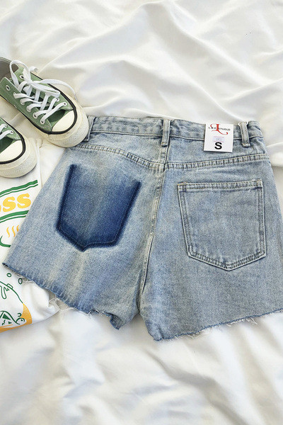 Moteriški trumpi džinsai aukštu juosmeniu