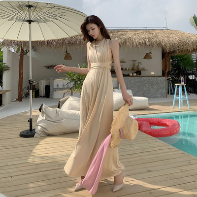 Ilga laisvalaikio vasarinė suknelė apnuoginta nugara