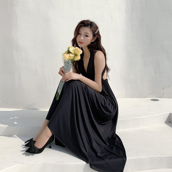 Ilga laisvalaikio vasarinė suknelė apnuoginta nugara