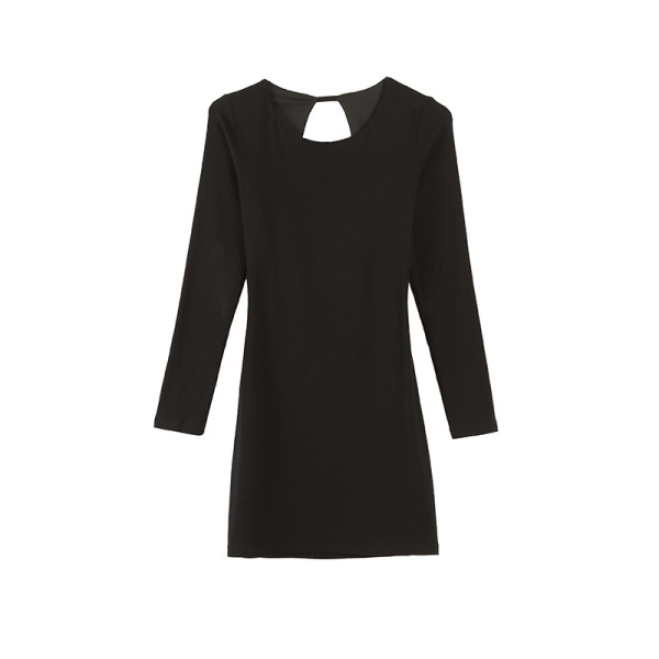 Rochie neagra de dama cu spatele gol si maneci lungi