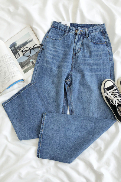 Retrosinised kõrge vöökohaga naiste teksad