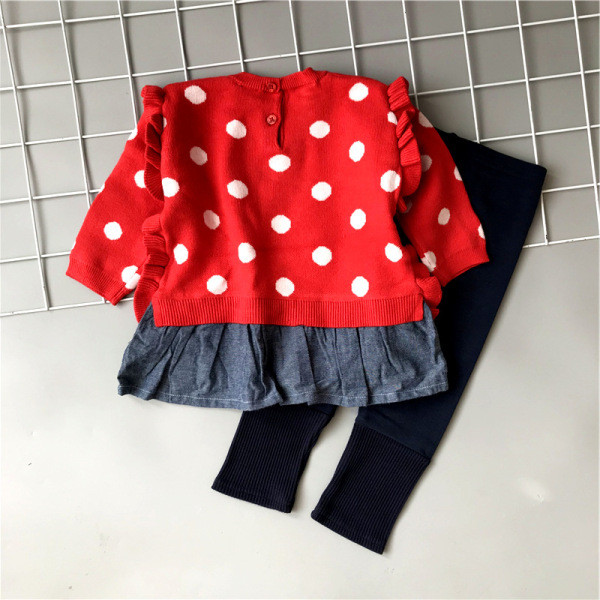 Set copii pentru fete bluza din doua piese cu buline si jambiere