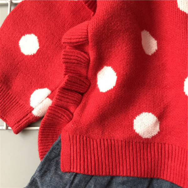 Set copii pentru fete bluza din doua piese cu buline si jambiere