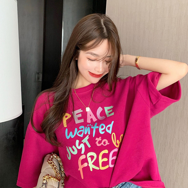 Ikdienas sieviešu T-krekls ar īsām piedurknēm un krāsainu uzrakstu