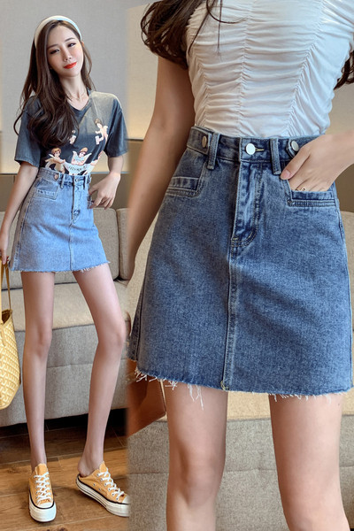 Ženska casual kratka traper suknja s visokim strukom