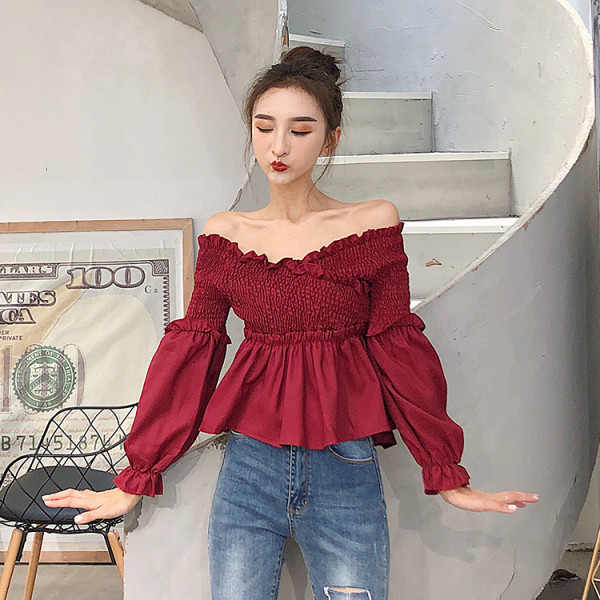 Ženska elastična bluza s dugim rukavima i V izrezom