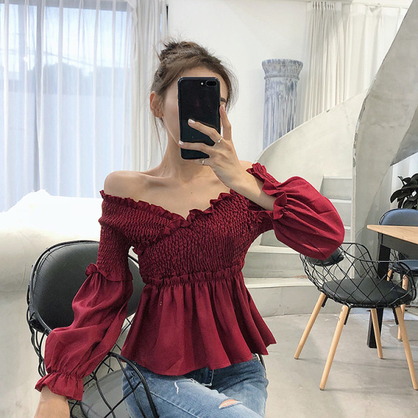 Ženska elastična bluza s dugim rukavima i V izrezom