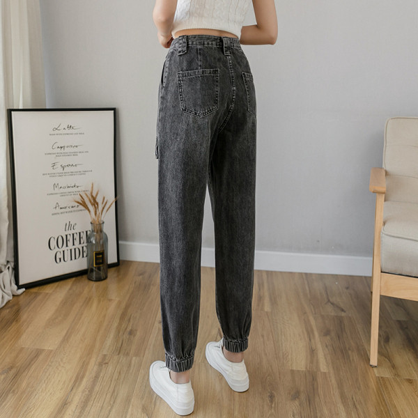 Sieviešu ikdienas garie džinsi ar gumiju pie potītes un kabatām