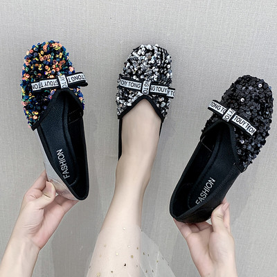 Pantofi casual de dama cu talpa plate si paiete colorate