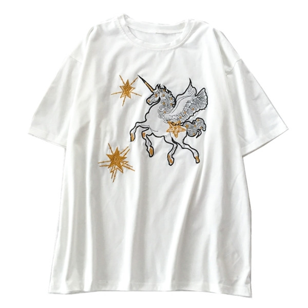 Tricou de dama modern cu broderie unicorn