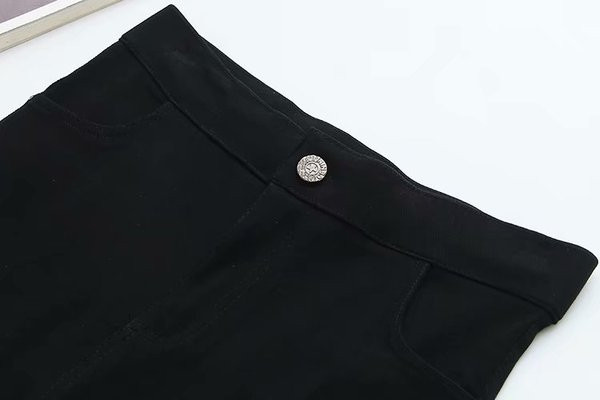 Moderne ženske duge hlače s visokim strukom i džepovima