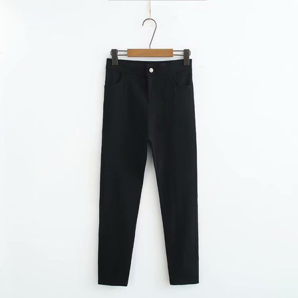 Moderne ženske duge hlače s visokim strukom i džepovima