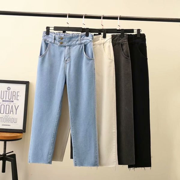 Ležerne ženske duge traperice s visokim strukom i gumbima