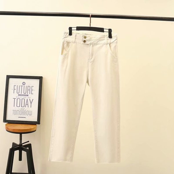 Ležerne ženske duge traperice s visokim strukom i gumbima