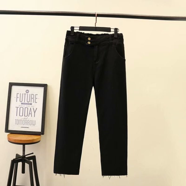 Ležerne ženske duge traperice s visokim strukom i gumbima