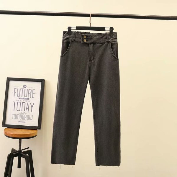 Ležerne ženske duge traperice s visokim strukom i gumbima