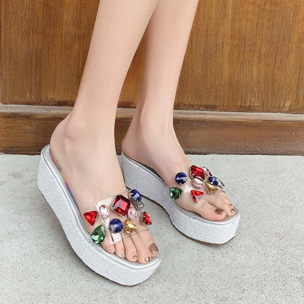 Papuci de dama cu bretele din silicon si pietre colorate