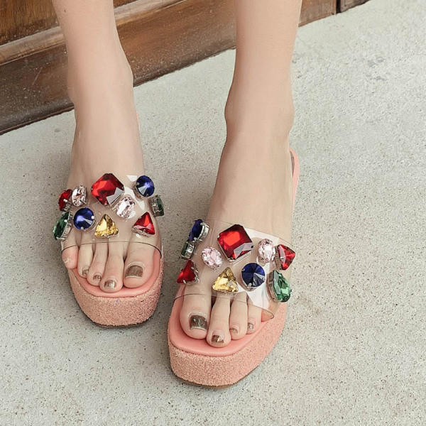 Papuci de dama cu bretele din silicon si pietre colorate