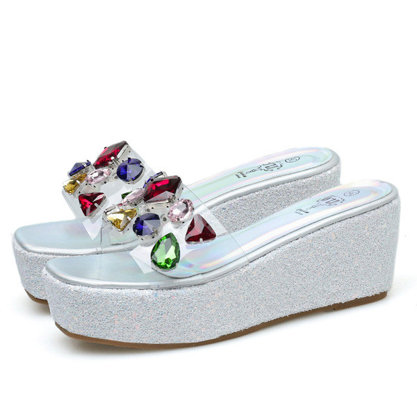 Papuci de dama cu bretele din silicon si pietre colorate