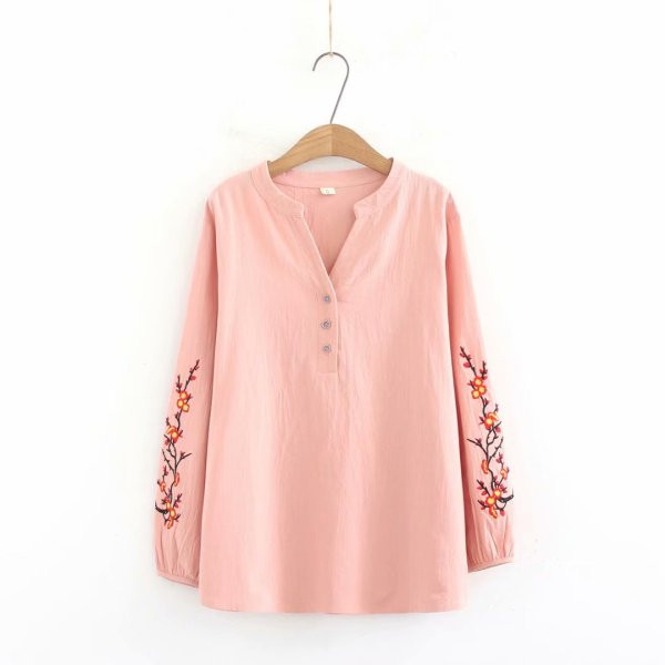 Ležerna ženska široka košulja s gumbima i vezom