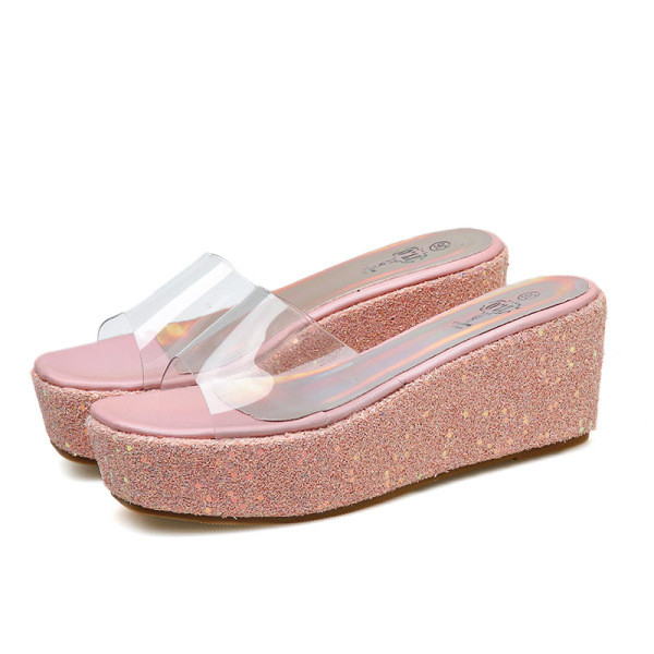 Modern női papucs emelvénnyel és flitterekkel