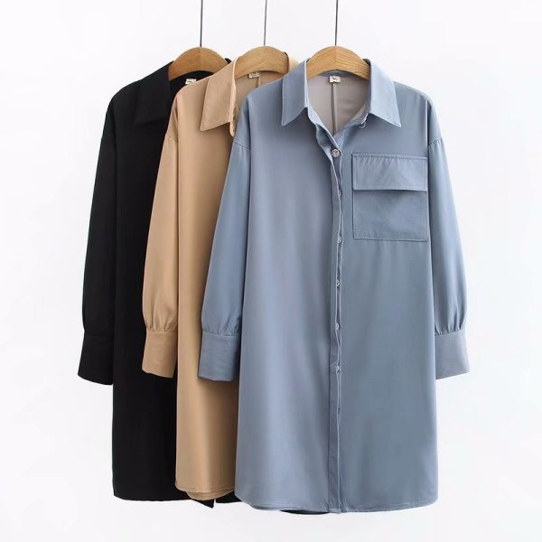 Rochie de dama eleganta tip camasa lunga cu guler clasic si maneci lungi