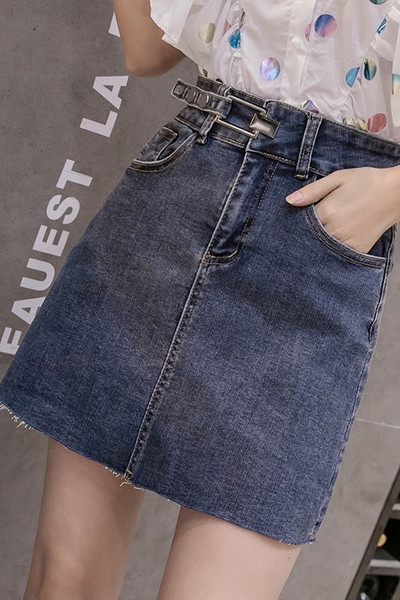 Fusta scurta casual de dama cu talie inalta si buzunare in albastru