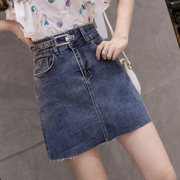 Fusta scurta casual de dama cu talie inalta si buzunare in albastru