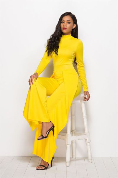 Salopetă lungă de damă modernă cu guler semi-înalt