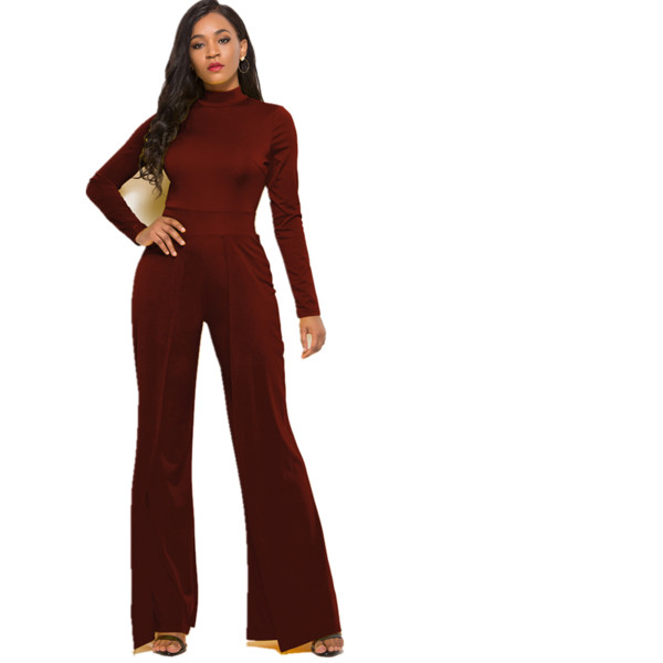 Salopetă lungă de damă modernă cu guler semi-înalt