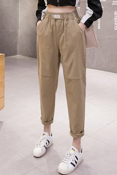 Pantaloni lungi casual de dama cu talie elastica si buzunare