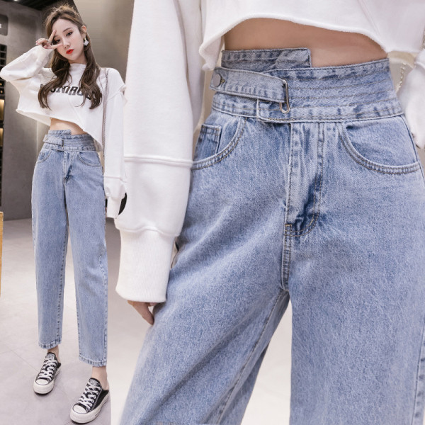 Ženske traperice s visokim strukom i džepovima - ravni model