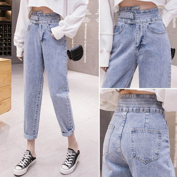 Ženske traperice s visokim strukom i džepovima - ravni model