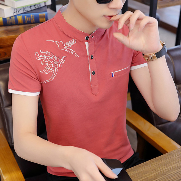 Šiuolaikiški vyriški marškinėliai su sagomis ir žema apykakle