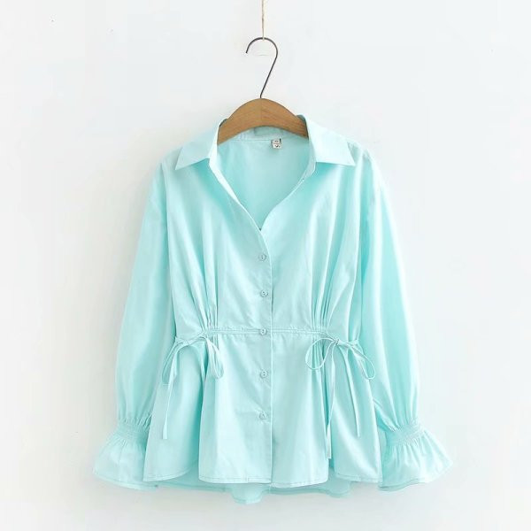 Camasa casual de dama cu guler clasic, nasturi si cravate in talie