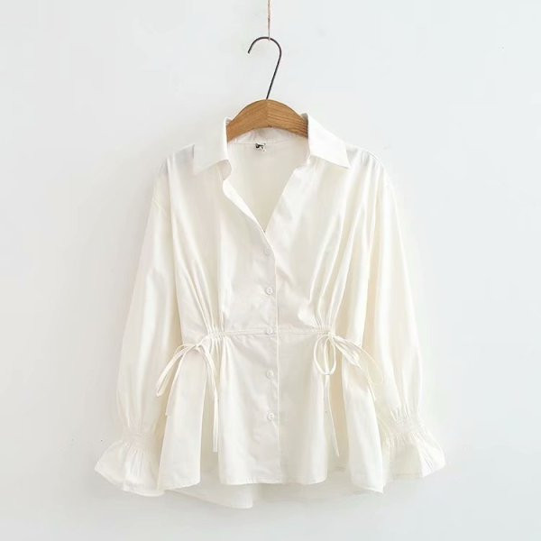 Camasa casual de dama cu guler clasic, nasturi si cravate in talie