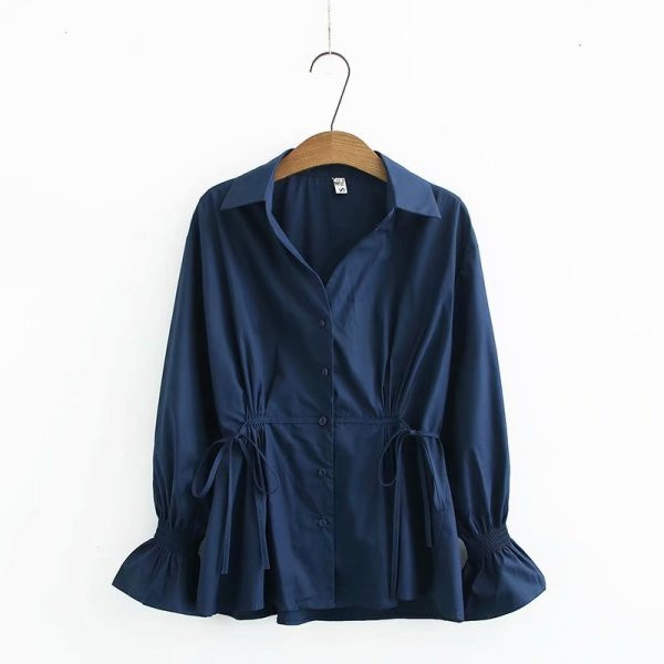 Camasa casual de dama cu guler clasic, nasturi si cravate in talie