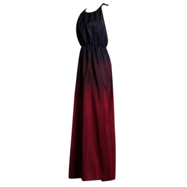 Rochie lunga de dama eleganta in culori fluide si decolteu rotund