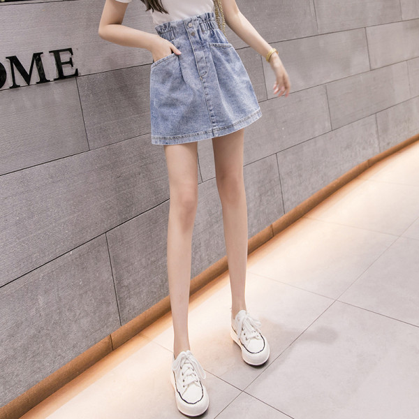 Fusta de dama din denim cu talie elastica si buzunare