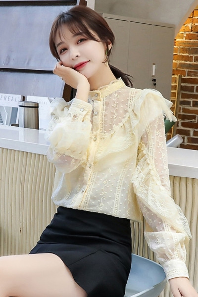 Női alkalmi ing gombokkal és magas gallérral